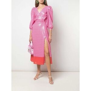 NWT Olivia Rubin Pink Sequin Puff Sleeve Midi Dress 4 Small WOW!